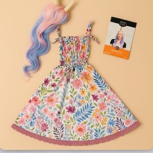Decent Halloween Unicorn costume for tall girl wearing M . Hand-made dress + wig